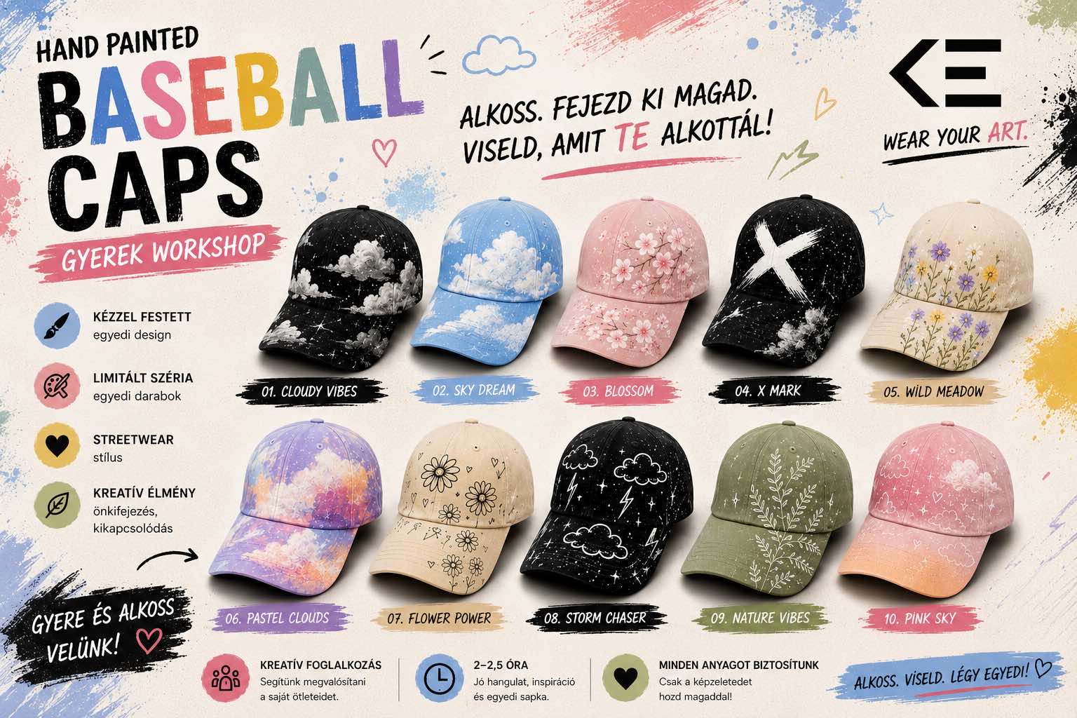 Kézzel festett baseball sapkák gyerek workshopon